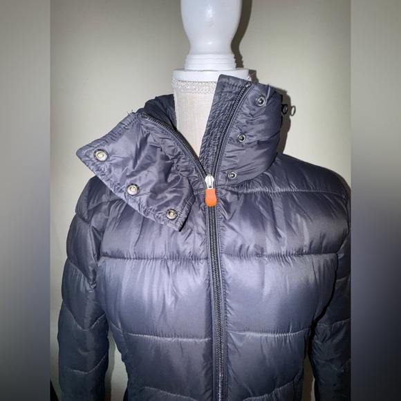 Save the Duck Women's black long Puffer Coat w/hidden hood. Size 3 M/L - Picture 3 of 15